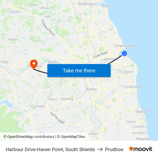 Harbour Drive-Haven Point, South Shields to Prudhoe map