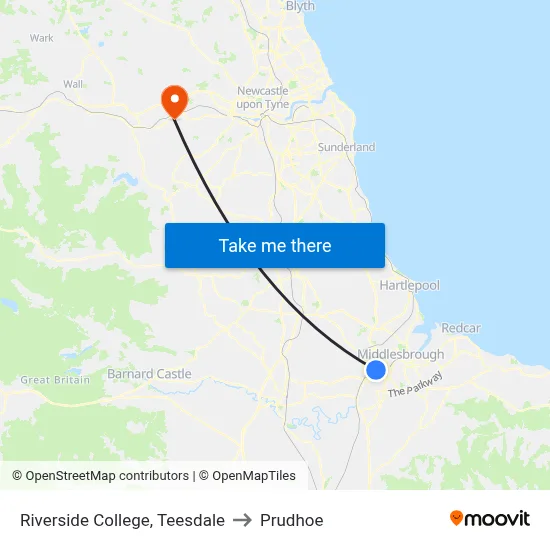 Riverside College, Teesdale to Prudhoe map
