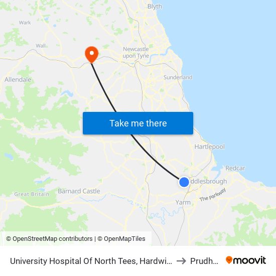 University Hospital Of North Tees, Hardwick to Prudhoe map