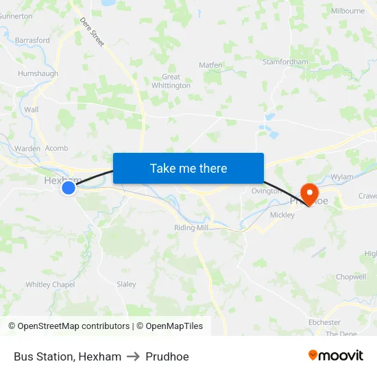 Bus Station, Hexham to Prudhoe map