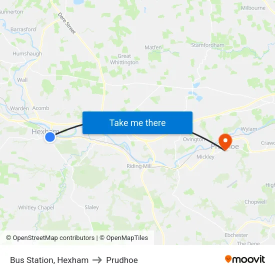 Bus Station, Hexham to Prudhoe map