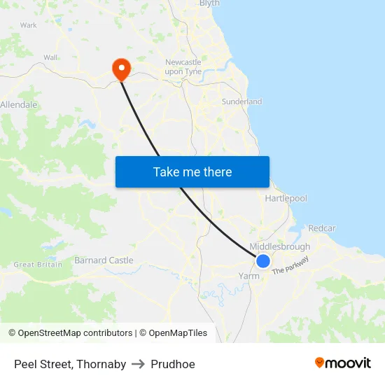 Peel Street, Thornaby to Prudhoe map