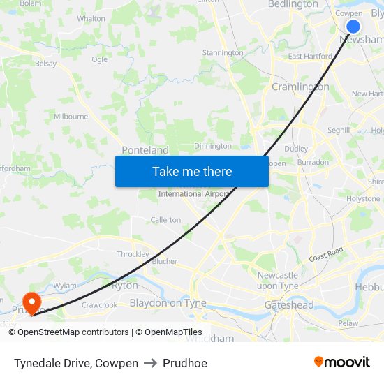 Tynedale Drive, Cowpen to Prudhoe map