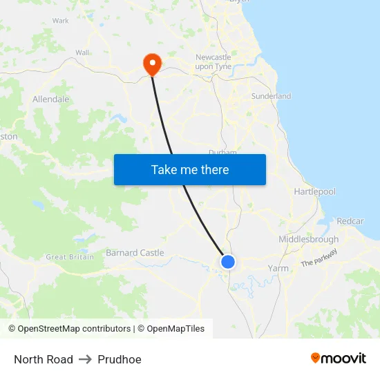 North Road to Prudhoe map