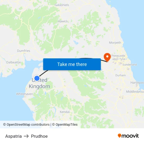 Aspatria to Prudhoe map