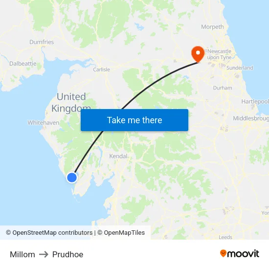 Millom to Prudhoe map