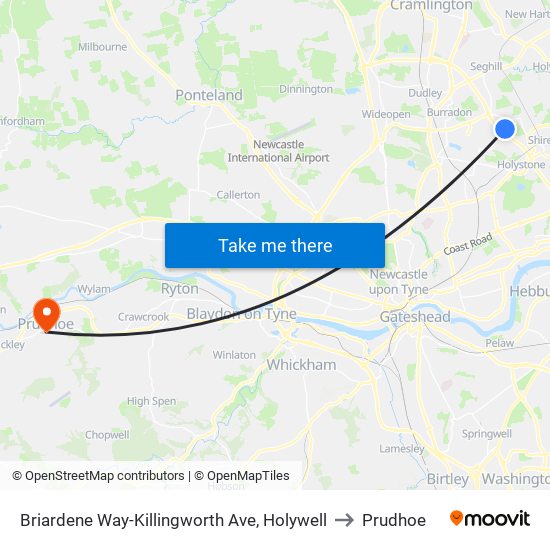 Briardene Way-Killingworth Ave, Holywell to Prudhoe map