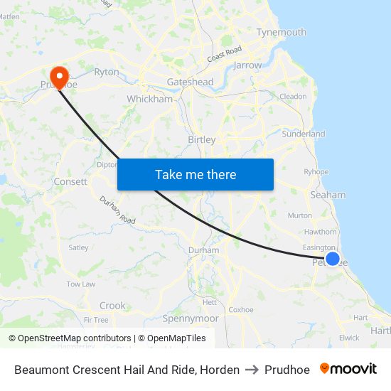 Beaumont Crescent Hail And Ride, Horden to Prudhoe map