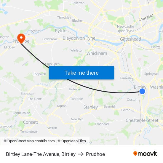 Birtley Lane-The Avenue, Birtley to Prudhoe map