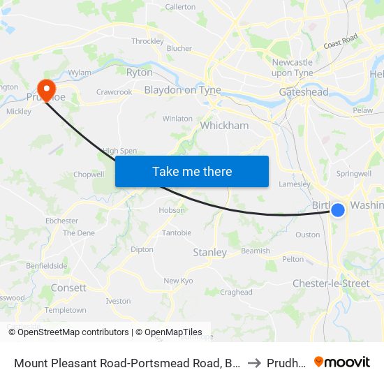 Mount Pleasant Road-Portsmead Road, Birtley to Prudhoe map