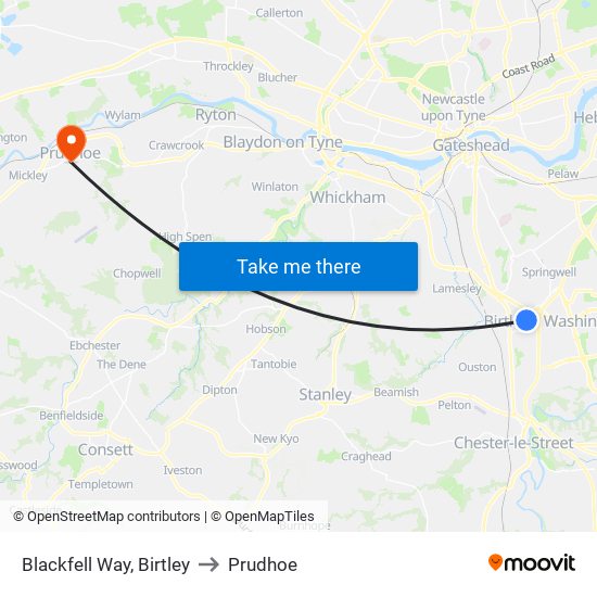 Blackfell Way, Birtley to Prudhoe map