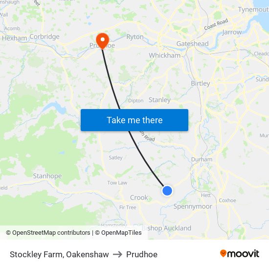 Stockley Farm, Oakenshaw to Prudhoe map