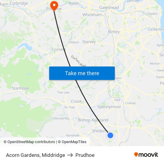 Acorn Gardens, Middridge to Prudhoe map