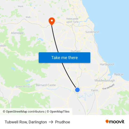 Tubwell Row, Darlington to Prudhoe map