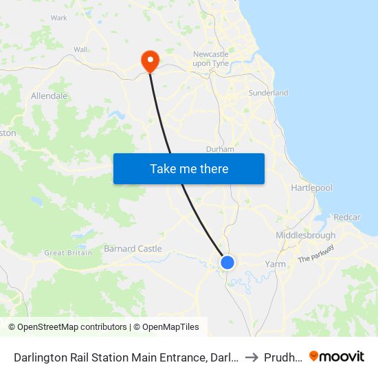 Darlington Rail Station Main Entrance, Darlington to Prudhoe map