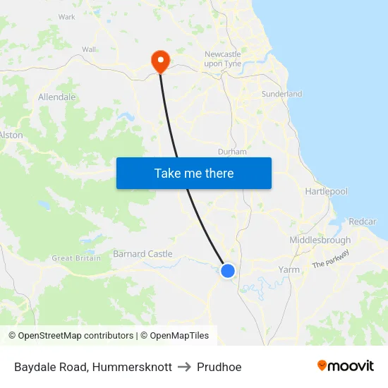 Baydale Road, Hummersknott to Prudhoe map