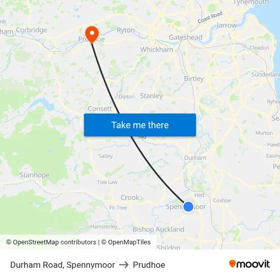 Durham Road, Spennymoor to Prudhoe map