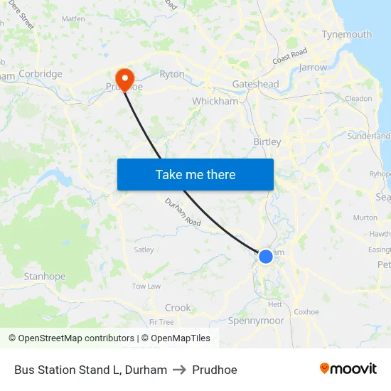 Bus Station Stand L, Durham to Prudhoe map