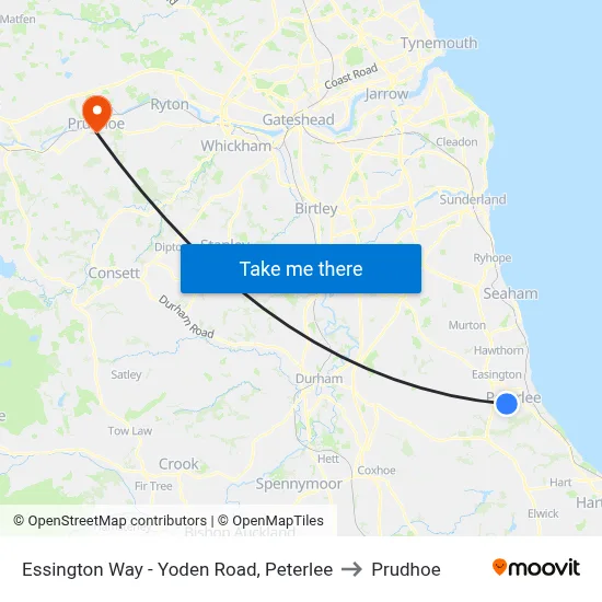 Essington Way - Yoden Road, Peterlee to Prudhoe map