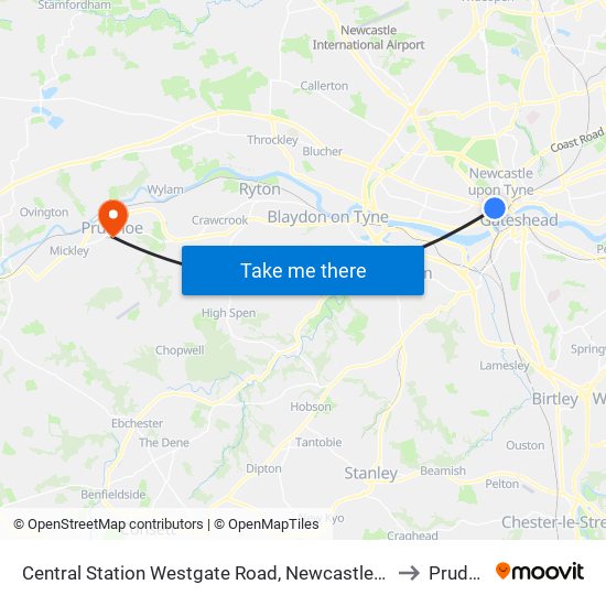 Central Station Westgate Road, Newcastle upon Tyne to Prudhoe map