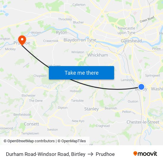 Durham Road-Windsor Road, Birtley to Prudhoe map