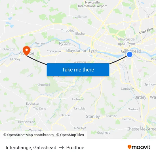 Interchange, Gateshead to Prudhoe map