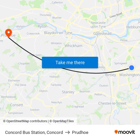 Concord Bus Station, Concord to Prudhoe map