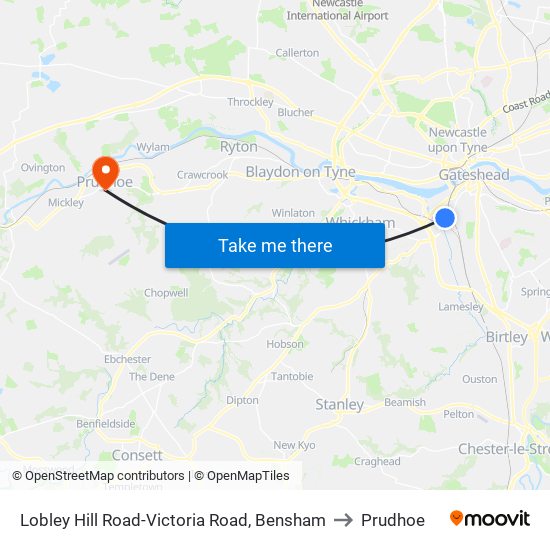 Lobley Hill Road-Victoria Road, Bensham to Prudhoe map