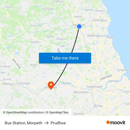 Bus Station, Morpeth to Prudhoe map