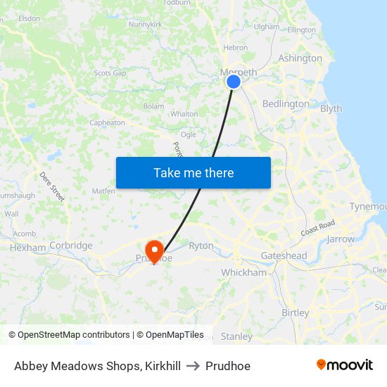 Abbey Meadows Shops, Kirkhill to Prudhoe map