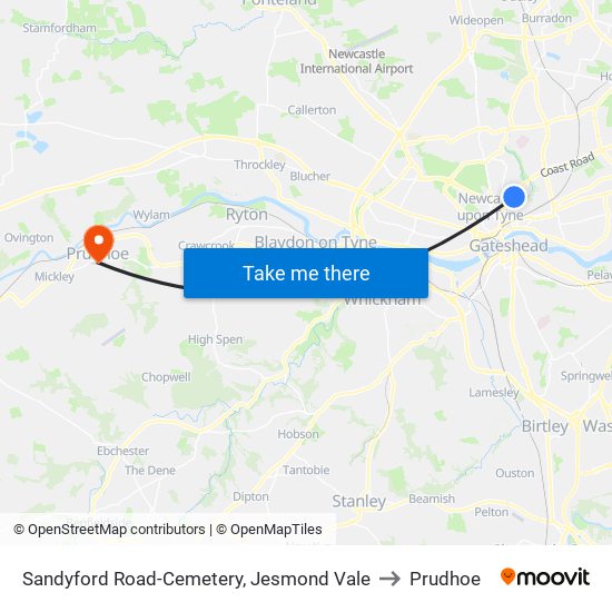 Sandyford Road-Cemetery, Jesmond Vale to Prudhoe map