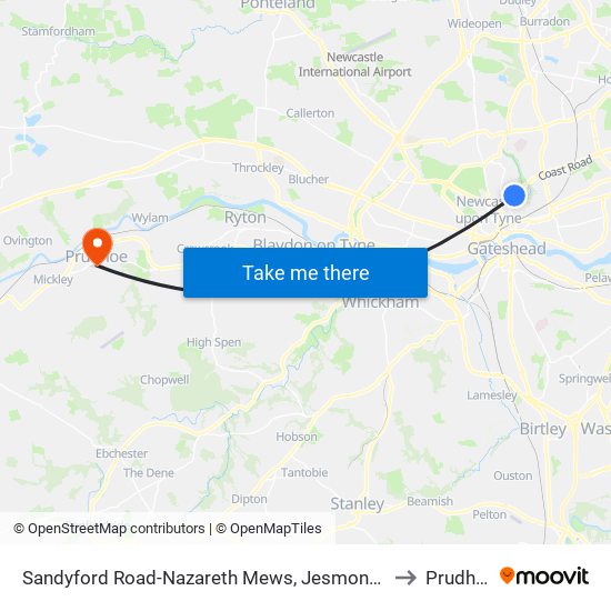 Sandyford Road-Nazareth Mews, Jesmond Vale to Prudhoe map