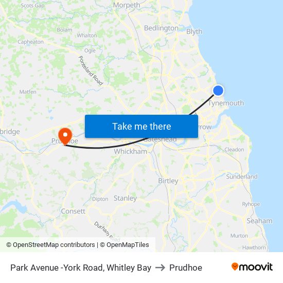 Park Avenue -York Road, Whitley Bay to Prudhoe map