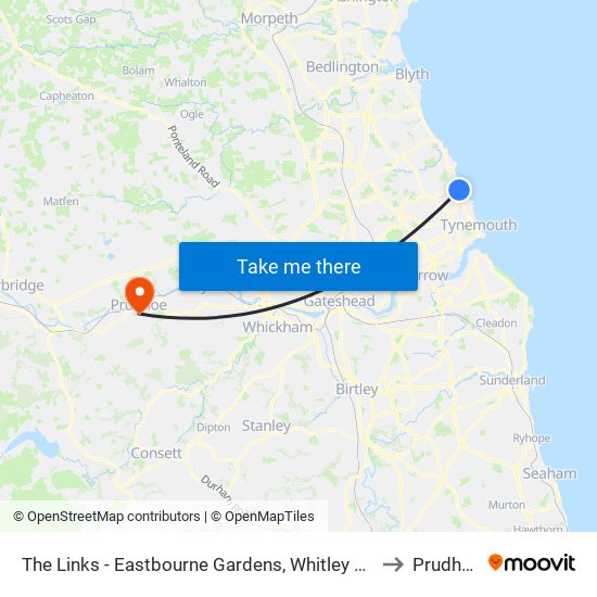 The Links - Eastbourne Gardens, Whitley Bay to Prudhoe map