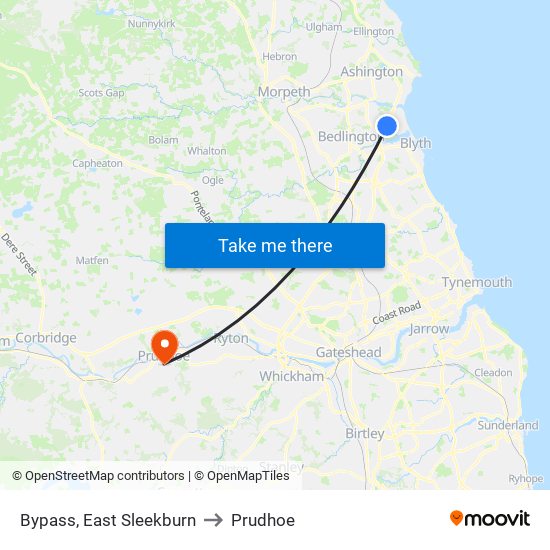 Bypass, East Sleekburn to Prudhoe map