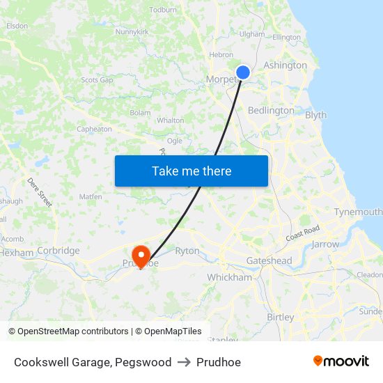 Cookswell Garage, Pegswood to Prudhoe map