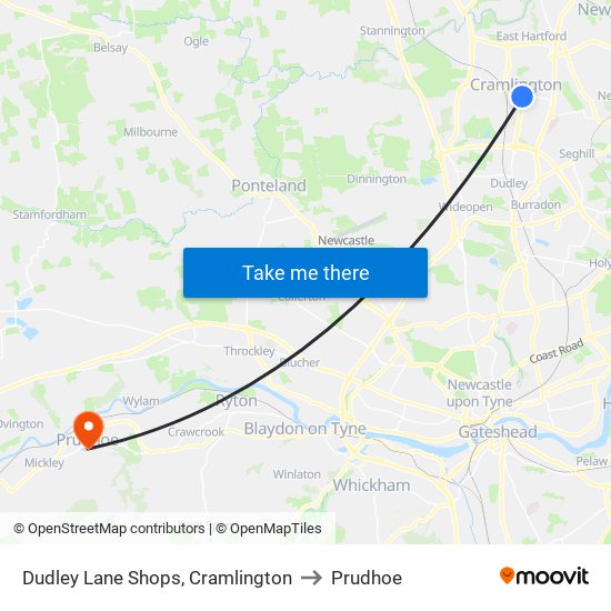 Dudley Lane Shops, Cramlington to Prudhoe map