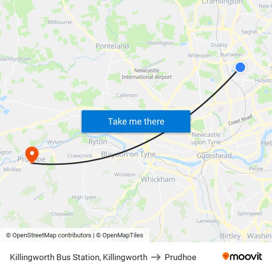 Killingworth Bus Station, Killingworth to Prudhoe map