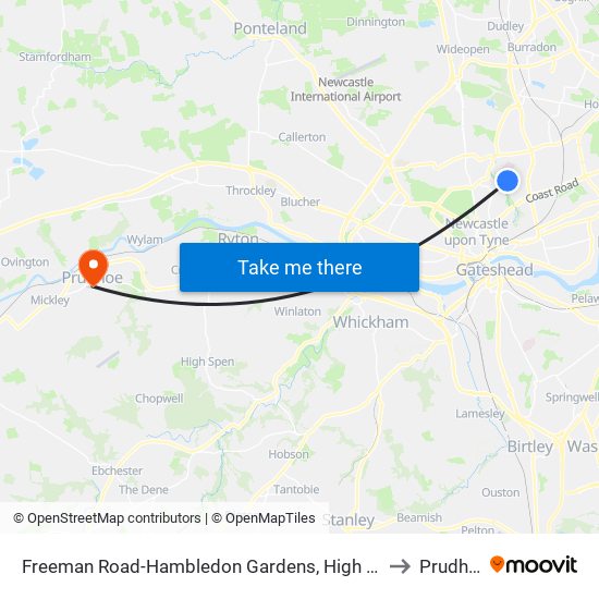 Freeman Road-Hambledon Gardens, High Heaton to Prudhoe map