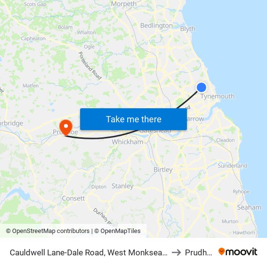 Cauldwell Lane-Dale Road, West Monkseaton to Prudhoe map