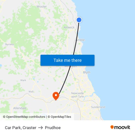 Car Park, Craster to Prudhoe map