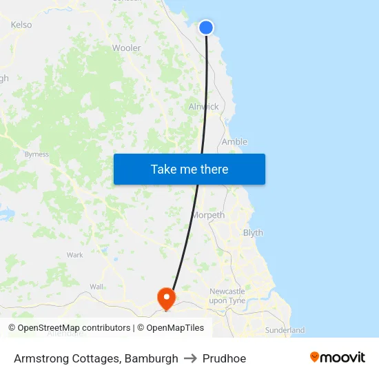 Armstrong Cottages, Bamburgh to Prudhoe map