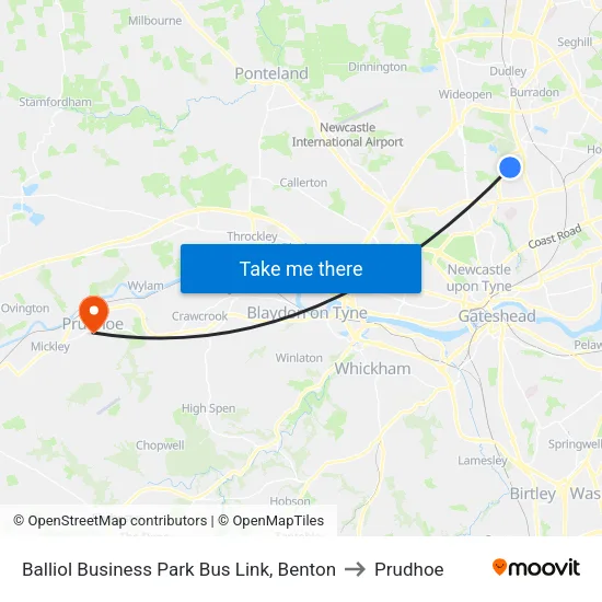 Balliol Business Park Bus Link, Benton to Prudhoe map