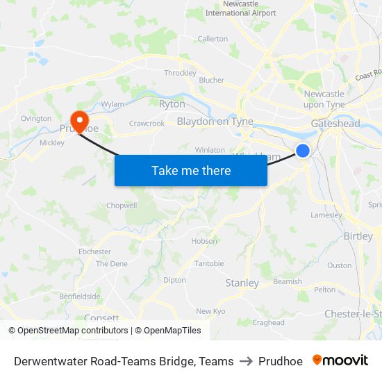 Derwentwater Road-Teams Bridge, Teams to Prudhoe map