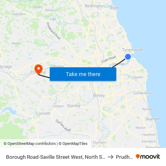 Borough Road-Saville Street West, North Shields to Prudhoe map