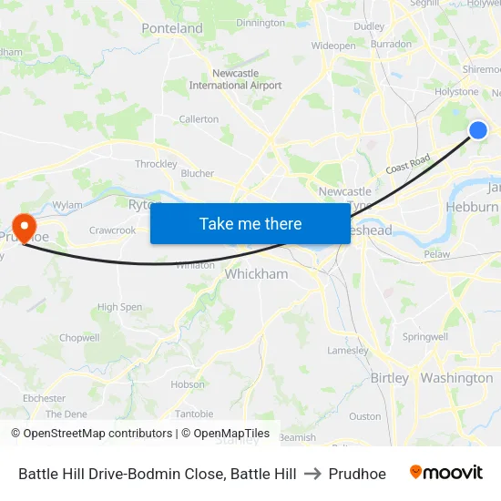 Battle Hill Drive-Bodmin Close, Battle Hill to Prudhoe map