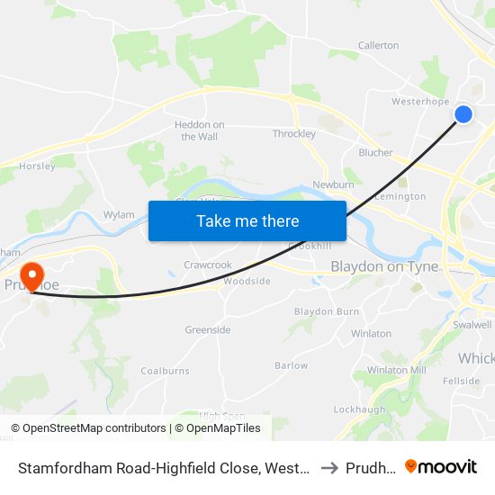 Stamfordham Road-Highfield Close, Westerhope to Prudhoe map