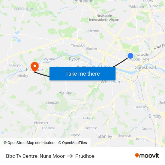 Bbc Tv Centre, Nuns Moor to Prudhoe map