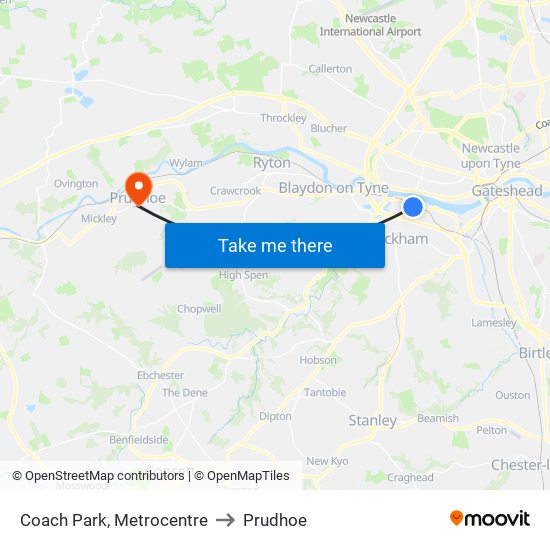 Coach Park, Metrocentre to Prudhoe map