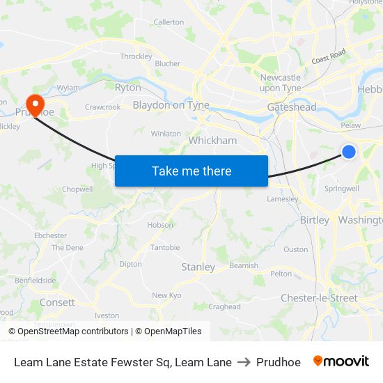 Leam Lane Estate Fewster Sq, Leam Lane to Prudhoe map